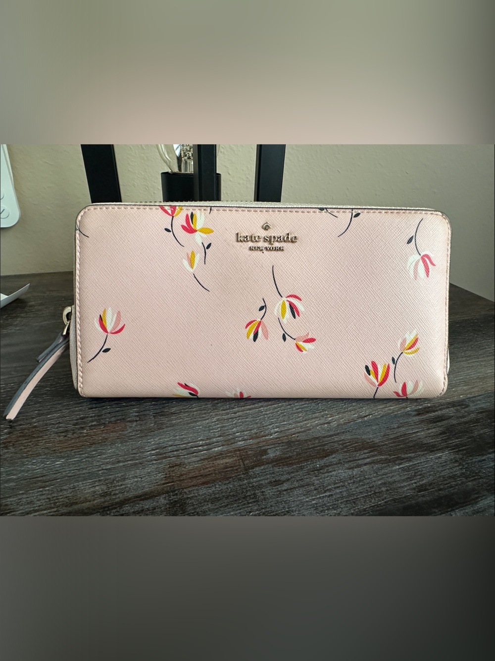 kate spade pink floral zip-around wallet
